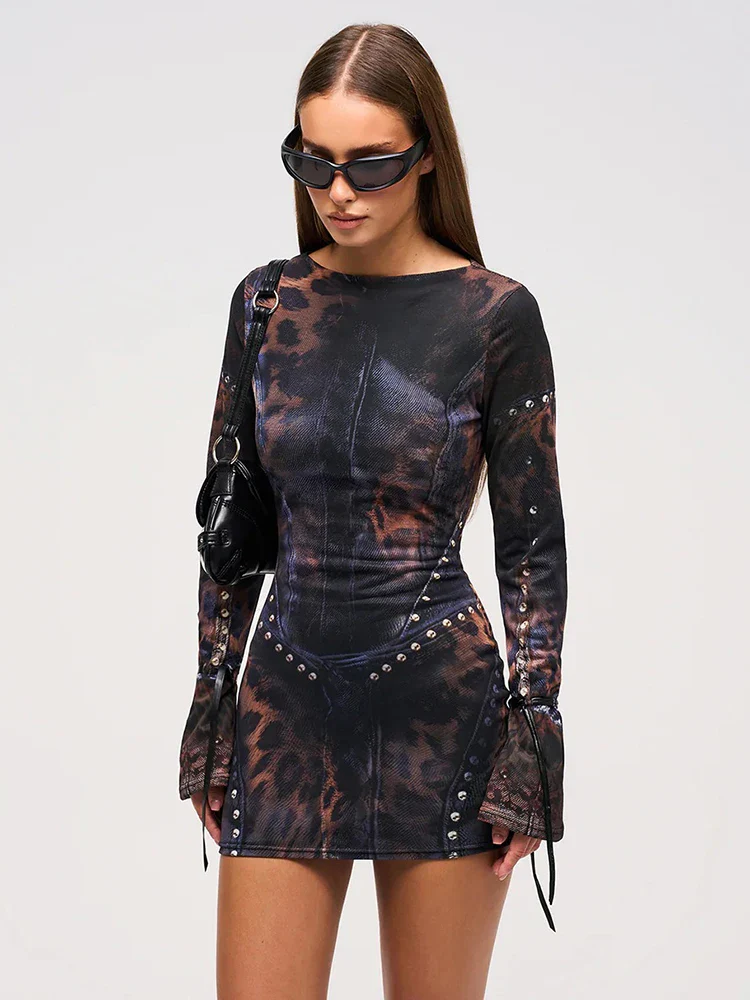 Leopard Gradient Gothic Mini Dress - View 5 | VelvetHem