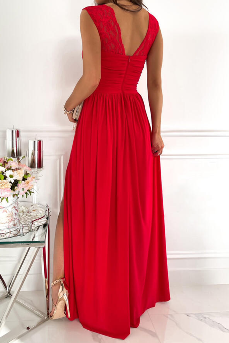 Casual Solid Slit V Neck Evening Dress Dresses(3 Colors) - View 4 | VelvetHem