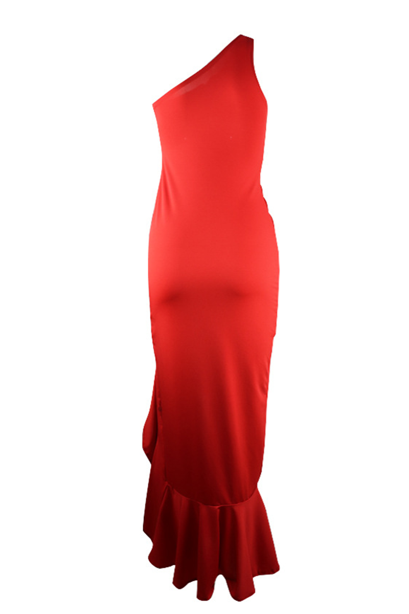 Elegant Solid Flounce Slit One Shoulder Evening Dress Dresses(8 Colors) - View 8 | VelvetHem