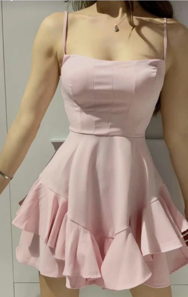 Spaghetti Straps A-Line Pink Homecoming Dress