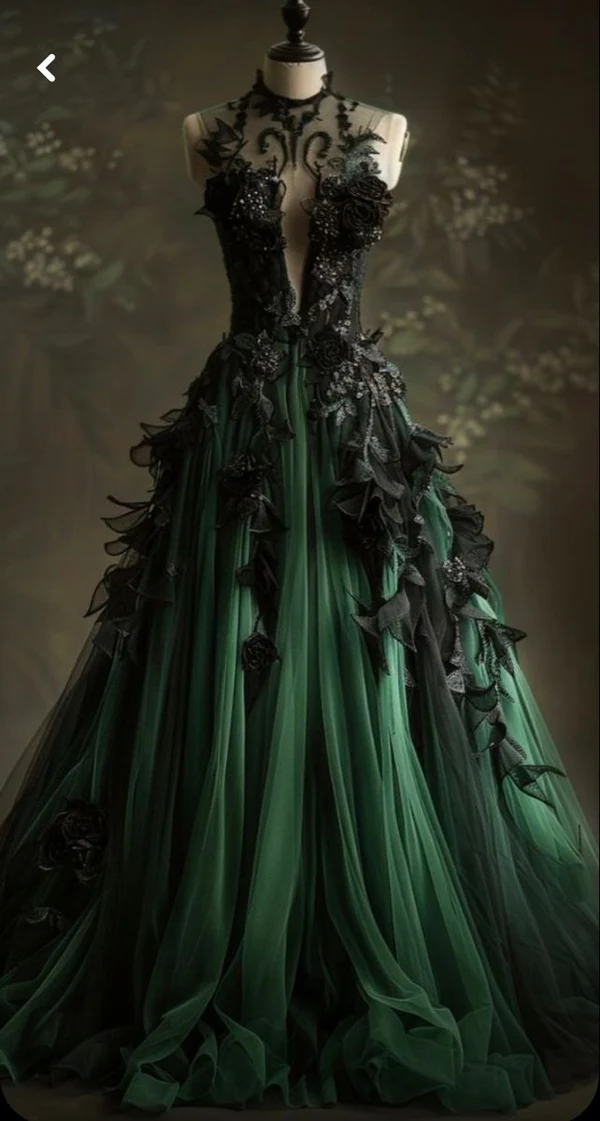 A-Line Green Tulle Long Prom Dresses Formal Applique Evening Dresses