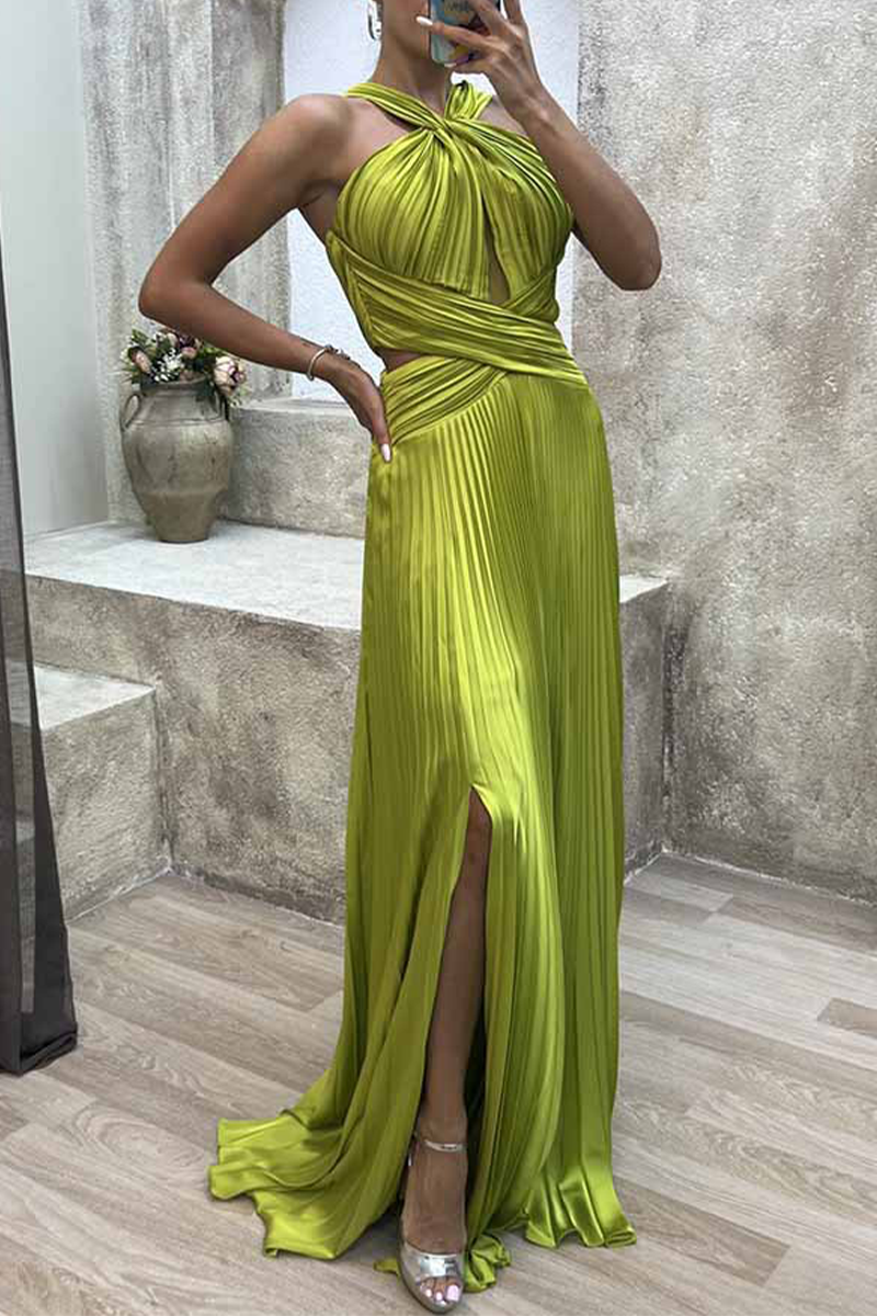 Elegant Solid Fold Halter Evening Dress Dresses - View 10 | VelvetHem
