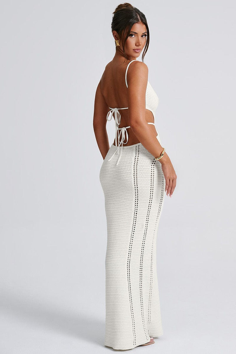 Knit Cutout V Neck Low Cut Solid Tie Chic Cami Sweater Dress - View 2 | VelvetHem