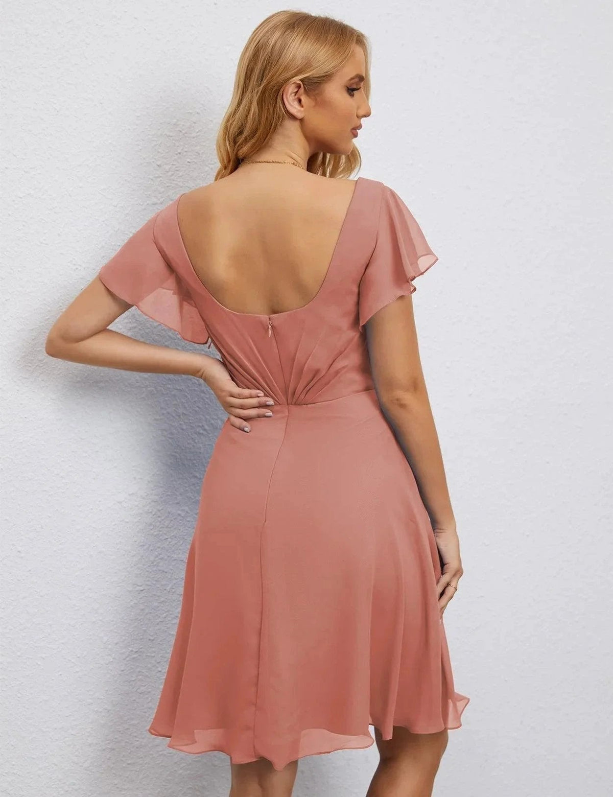 ZapDress U Back Homecoming Dress Formal Prom Dress Knee Length Short Sleeves Cocktail Party Dress 28077 (ZD16953)