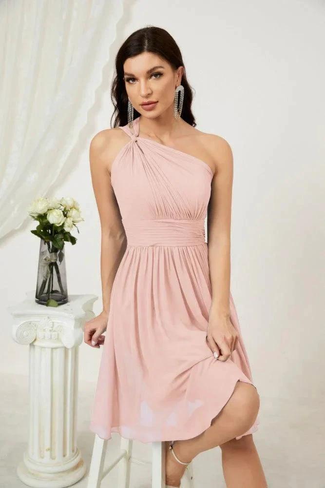 Numbersea Women Chiffon Short One Shoulder Bridesmaid Dress Formal Dresses for Party Homecoming 2804 by numbersea