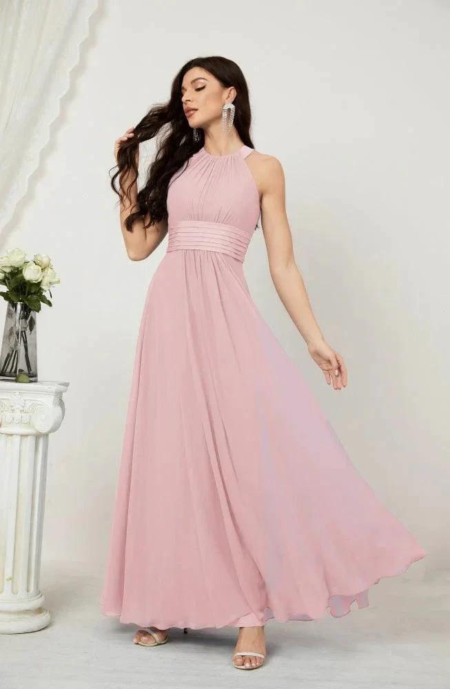 Numbersea Formal Party Gown Dress Chiffon Halter Long Sleeveless Bridesmaid Dresses 2802 by numbersea