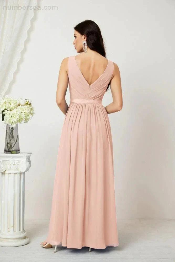 Women's Chiffon Long Bridesmaid Dresses A line Sleeveless Formal Prom Gown for Evening Party Homecoming Dresses 2808 (ZD16947)