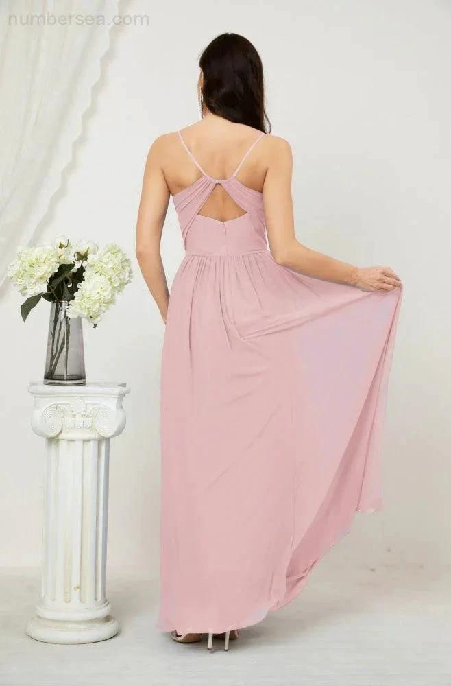 ZapDress  Neck Bridesmaid Dresses Chiffon Long Spaghetti A-line Formal Prom Gown for Wedding Party Evening 2801 (ZD16961)