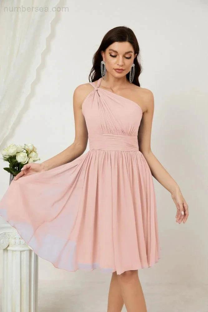 ZapDress Women Chiffon Short One Shoulder Bridesmaid Dress Formal Dresses for Party Homecoming  2804 (ZD16948)