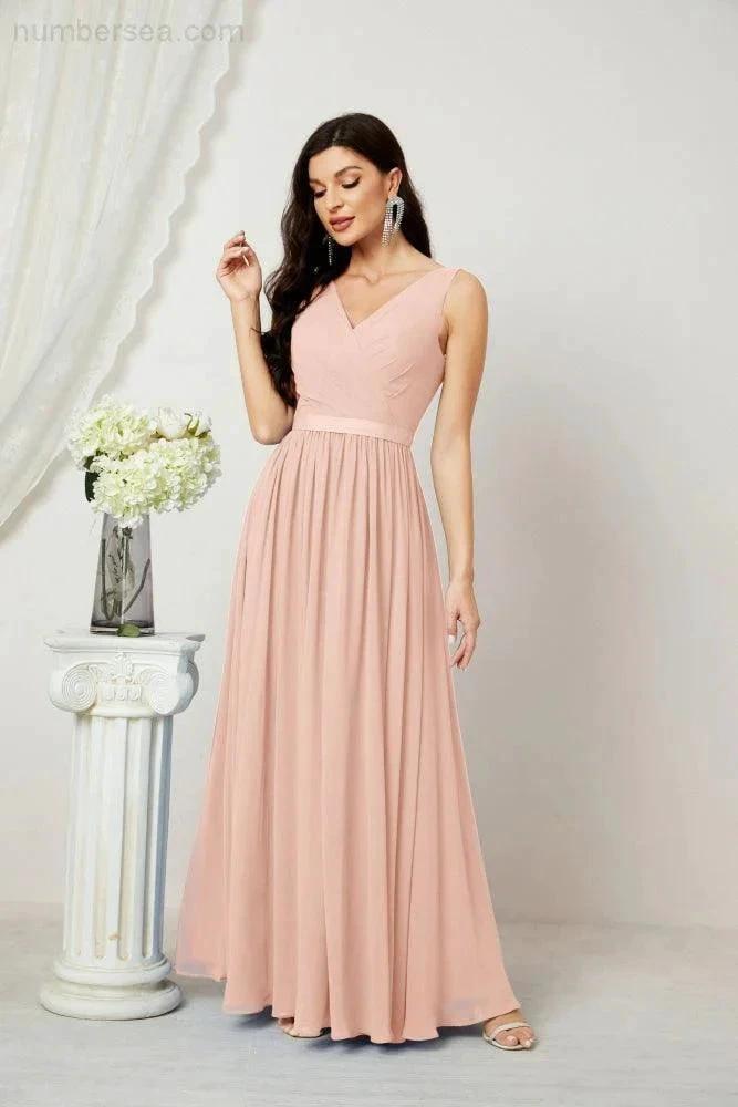 Women's Chiffon Long Bridesmaid Dresses A line Sleeveless Formal Prom Gown for Evening Party Homecoming Dresses 2808 (ZD16947)