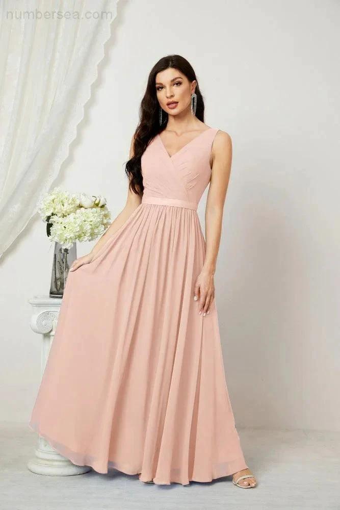 Women's Chiffon Long Bridesmaid Dresses A line Sleeveless Formal Prom Gown for Evening Party Homecoming Dresses 2808 (ZD16947)
