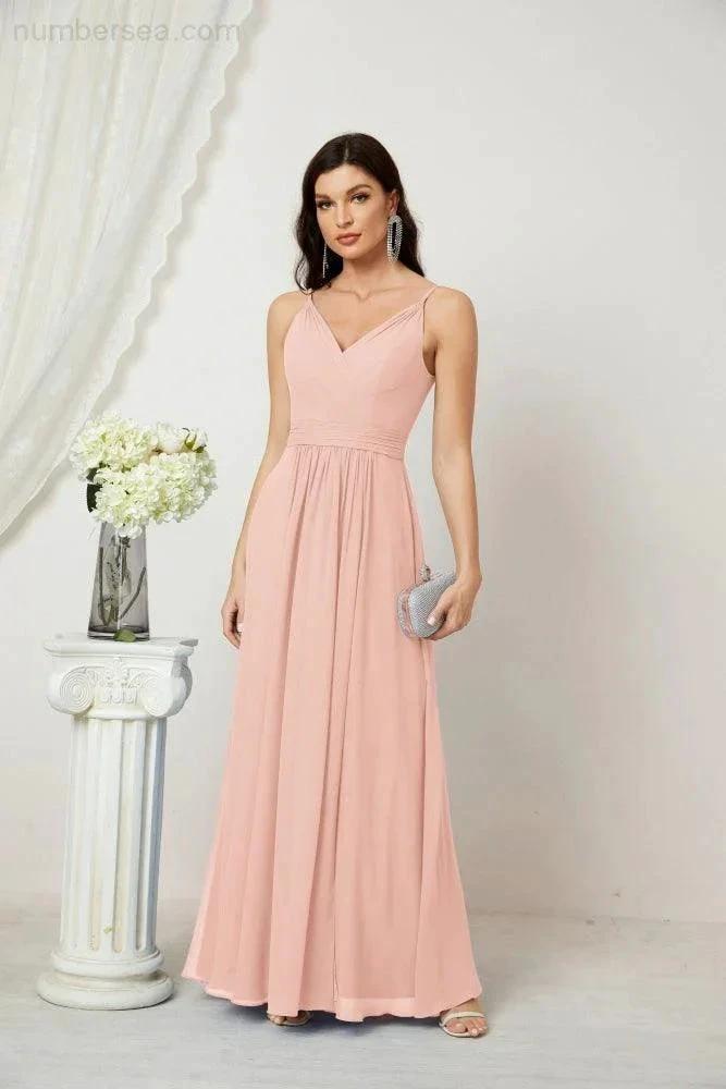 ZapDress Chiffon V-Neck Bridesmaid Dress Spaghetti Strap Long Formal Party Prom Gowns with Slit 28010 (ZD17028)