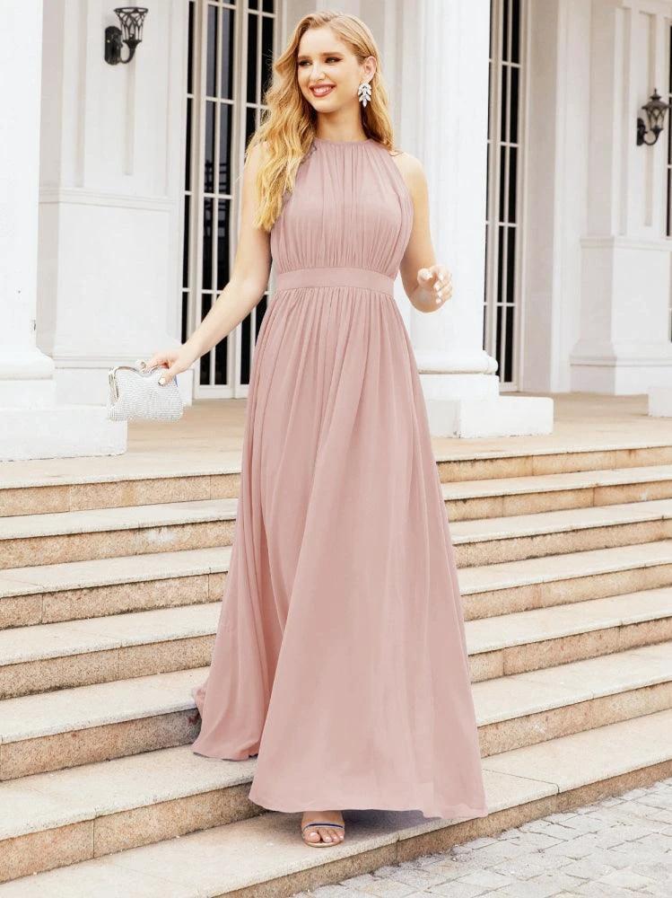 Numbersea Halter Bridesmaid Dress Empire Waist Formal Evening Prom Gown for Mother of The Bride 28030 by numbersea