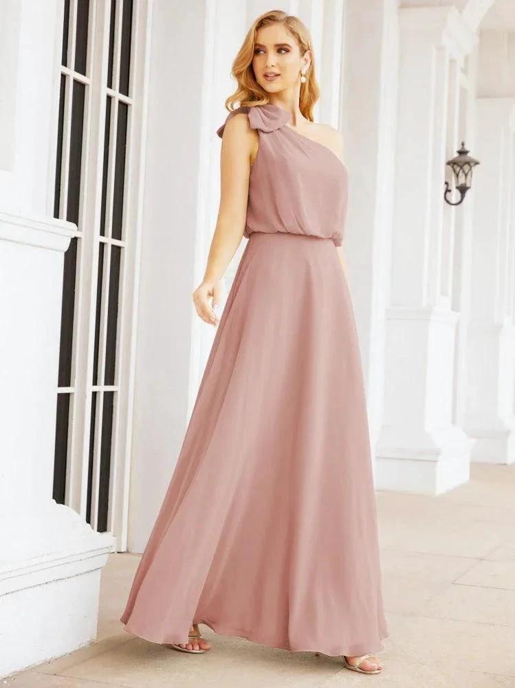 Numbersea Chiffon Ruffled One Shoulder Sleeveless Long Bride Dresses A-line Formal Evening Gown Side Split 28057 by numbersea
