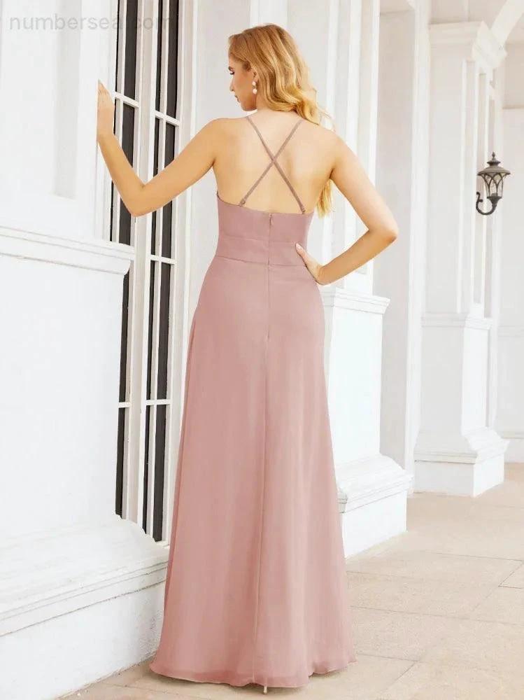 ZapDress Halter Bridesmaid Dresses with Pockets Sleeveless Formal Evening Party Prom Gowns  28055 (ZD17039)