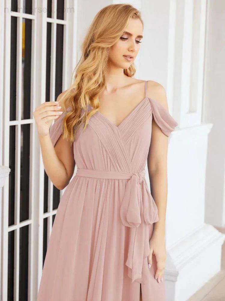 ZapDress Off The Shoulder Chiffon Bridesmaid Dress Long Formal Graduation Gown with Cowl Back 28069 (ZD17004)