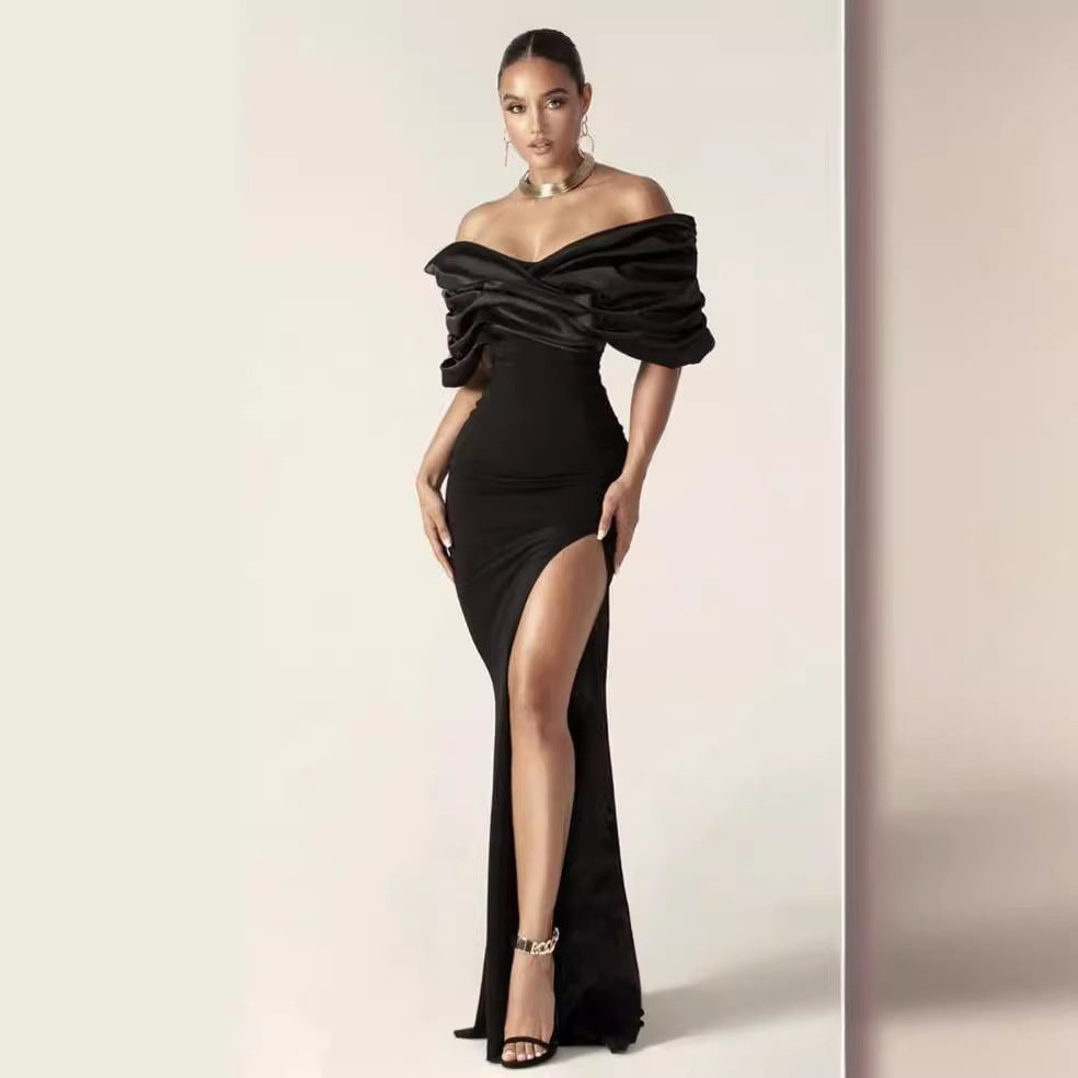Off-Shoulder Ruched Slit Prom Dress - View 3 | VelvetHem