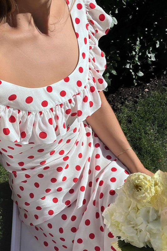 Polka Dot Cami A-Line Ruffled Maxi Dress - View 2 | VelvetHem