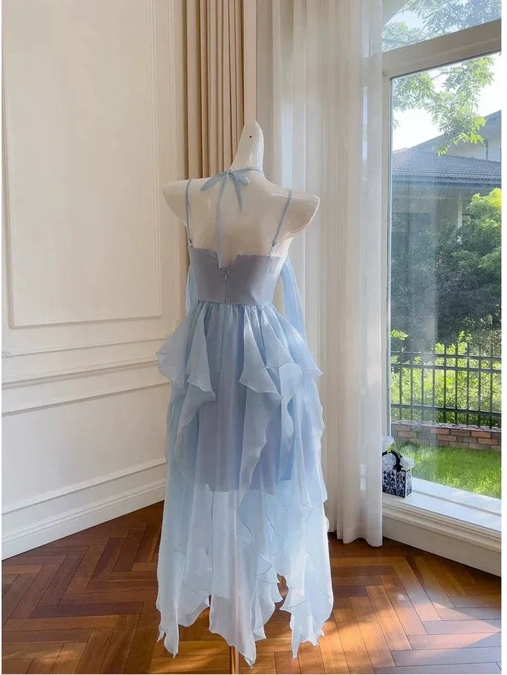 Elegant Spaghetti Straps Blue Chiffon Homecoming Dress Birthday Dress (ZD11369)