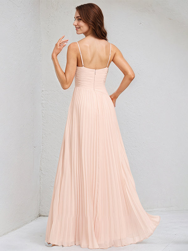 A-Line V-Neck Floor-Length Chiffon Bridesmaid Dress With Pleated - View 2 | FashionDia