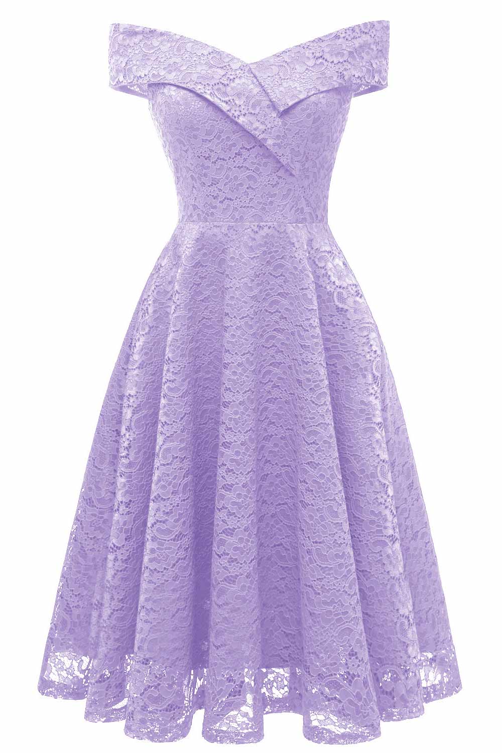 Purple Off-the-shoulder Lace Midi Prom Dress - Fashionpara