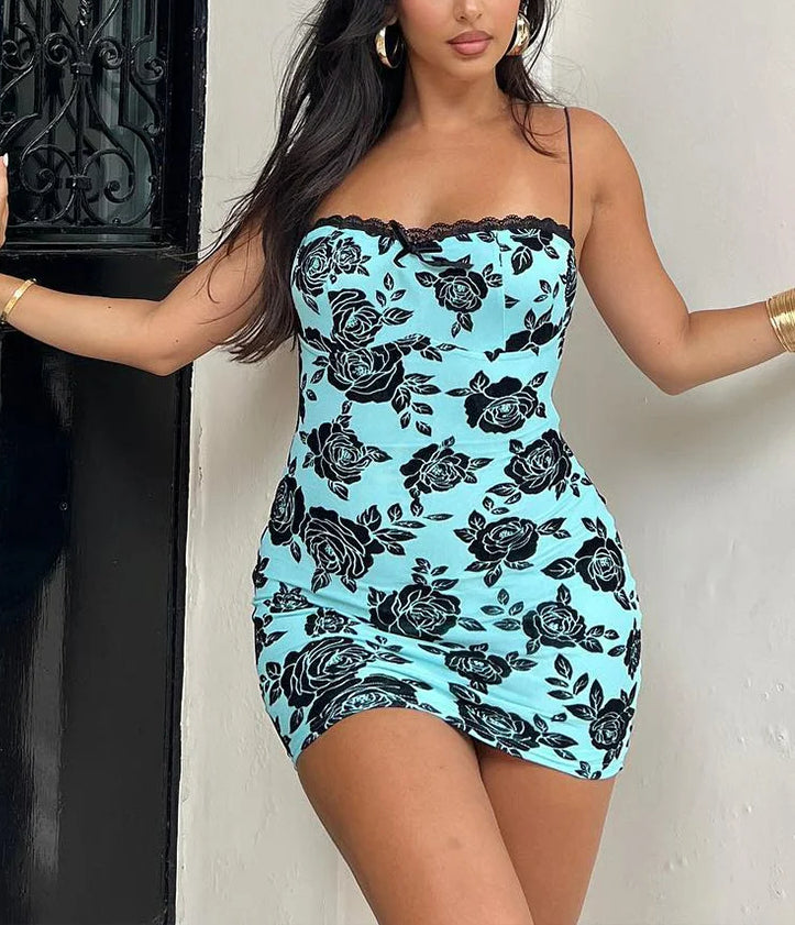 Satin Flower Lace Trimmed Mini Dress - VelvetHem
