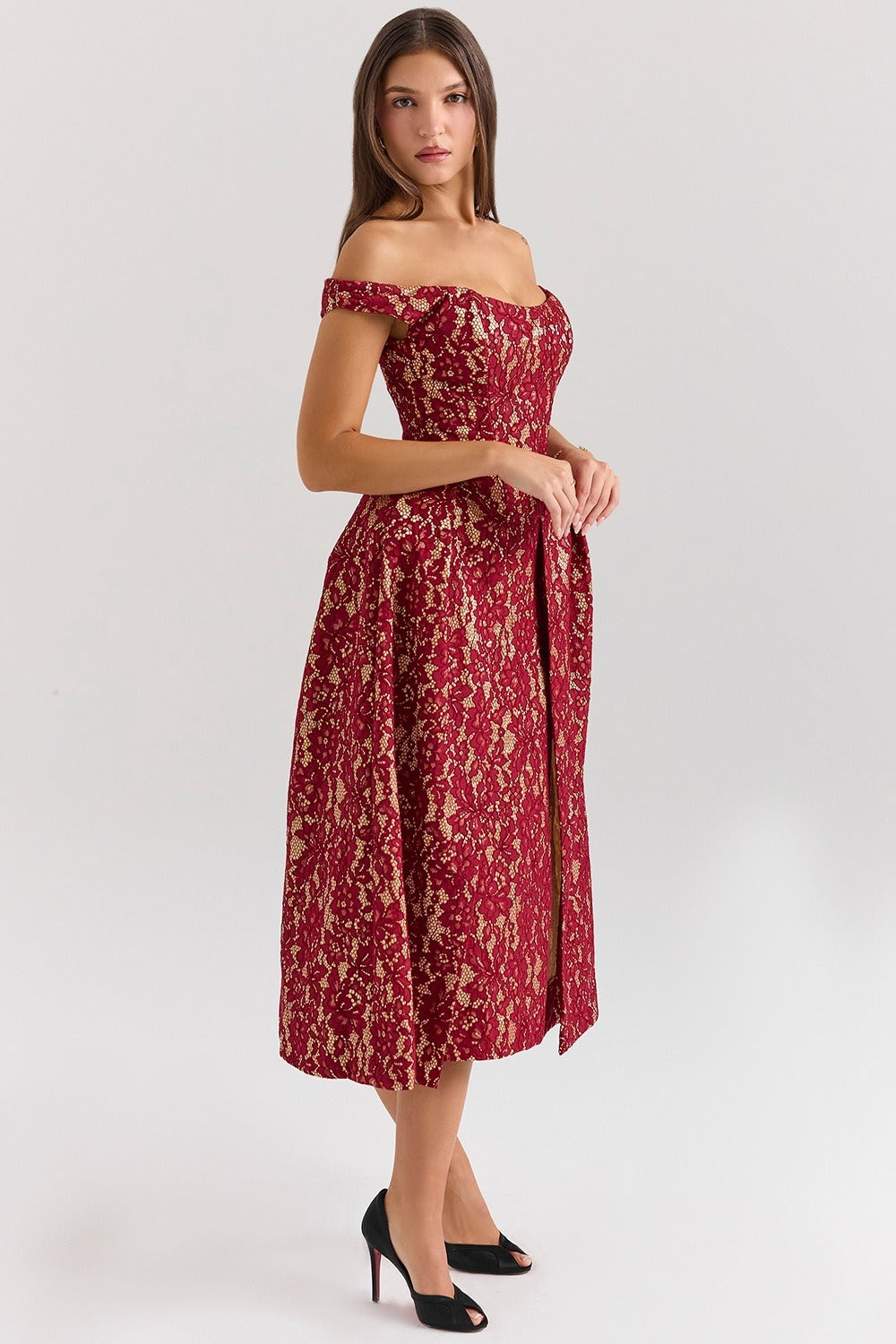 Off Shoulder Backless Wrap Floral Dress