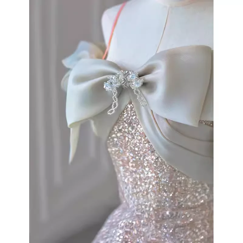 A line Straps Sequin Long Evening Dress Prom Dress