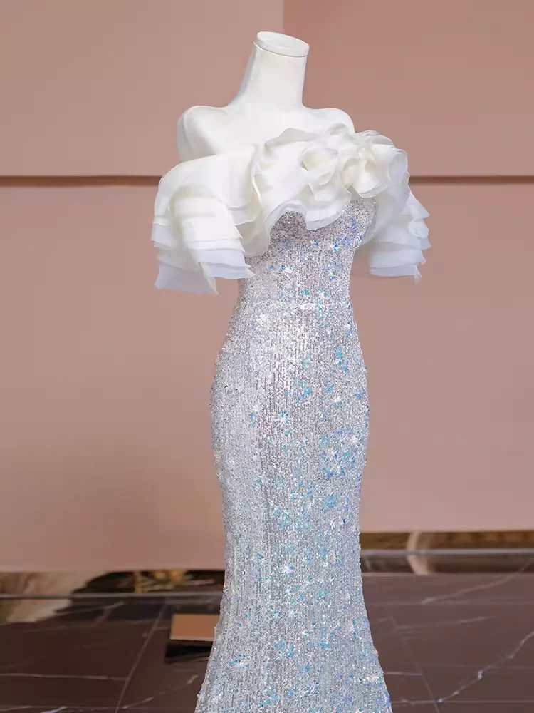 Mermaid Off The Shoulder Sequin Long Evening Dress Beads Prom Dress