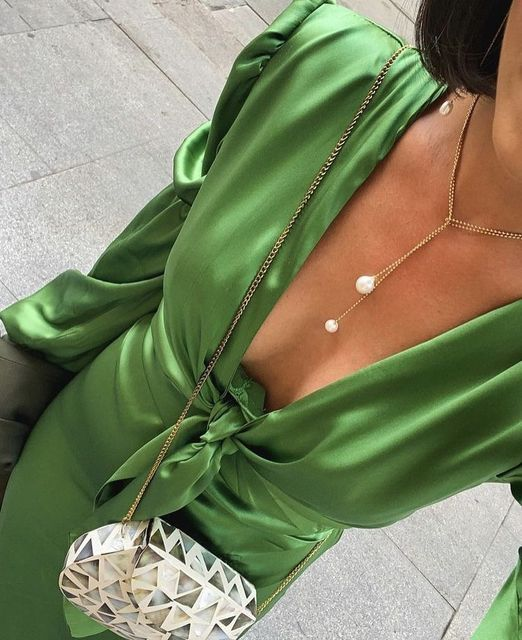 Classy V Neck Green Prom Dress,Green Wedding Guest Outfit