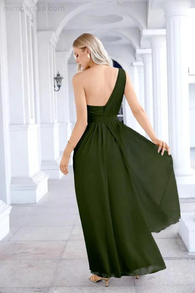 Ladies Chiffon One Shoulder Bridesmaid Evening Dress Wedding Party Evening Dress 28133 (ZD17003)