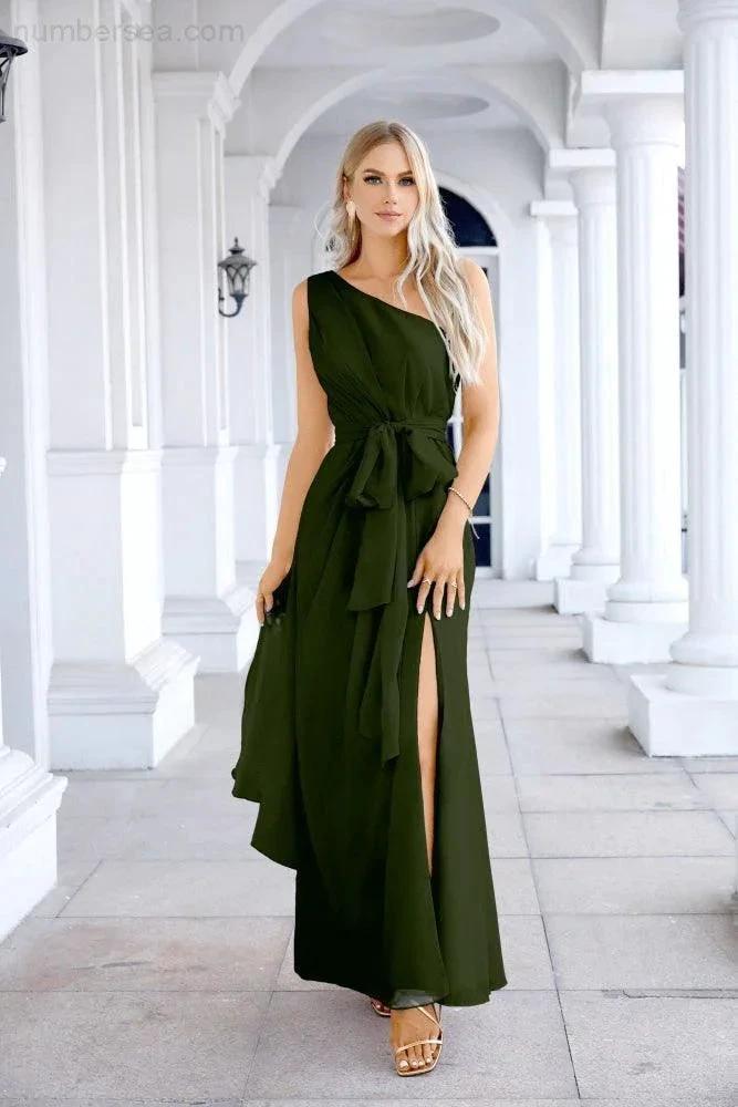Ladies Chiffon One Shoulder Bridesmaid Evening Dress Wedding Party Evening Dress 28133 (ZD17003)