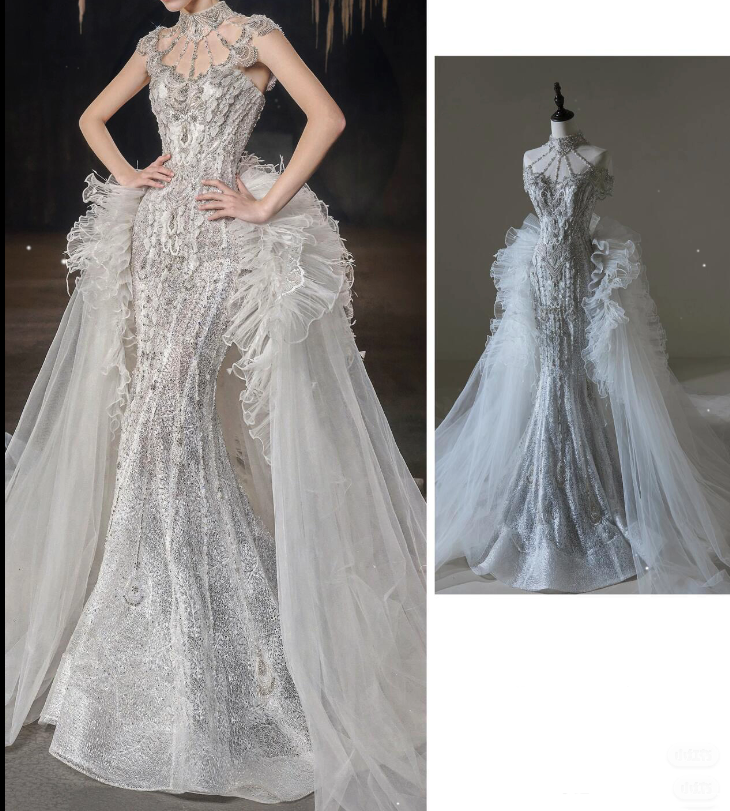 Princess Mermaid Strapless Neckline Sequin White Tulle Wedding Dresses