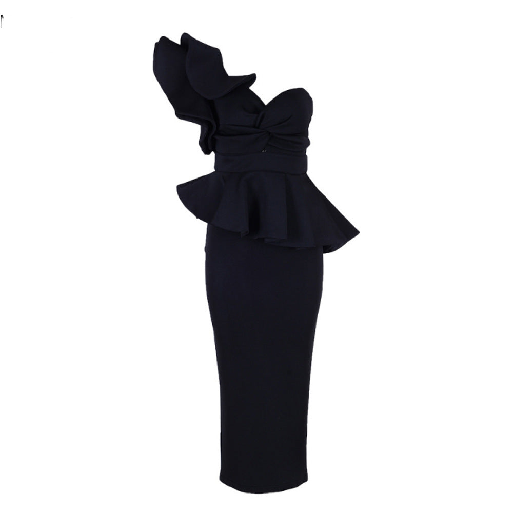Party Formal Cocktail Evening off - Shoulder Ruffled Backless Dinner Dress
