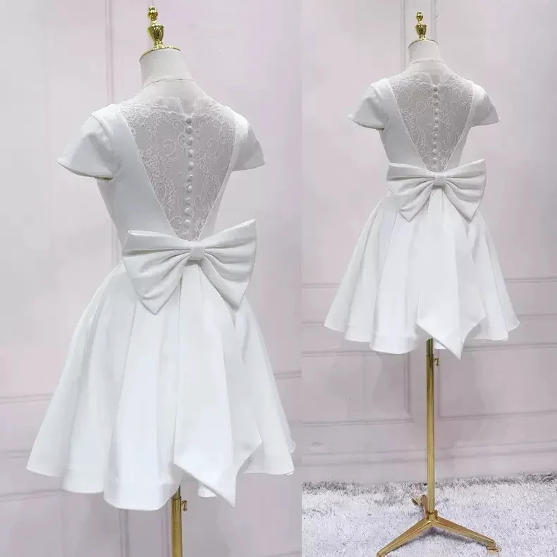 White Satin Short Homecoming Dress Lace Back s45 by simplepromdress