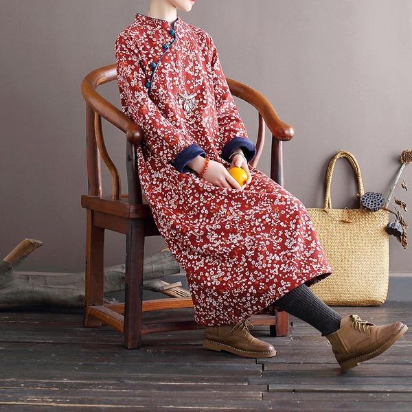Omychic Loose Retro Fleeced Winter Robe Dress  Female 2020 Fleece Dresses