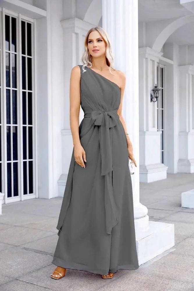 Ladies Chiffon One Shoulder Bridesmaid Evening Dress Wedding Party Evening Dress 28133 by numbersea