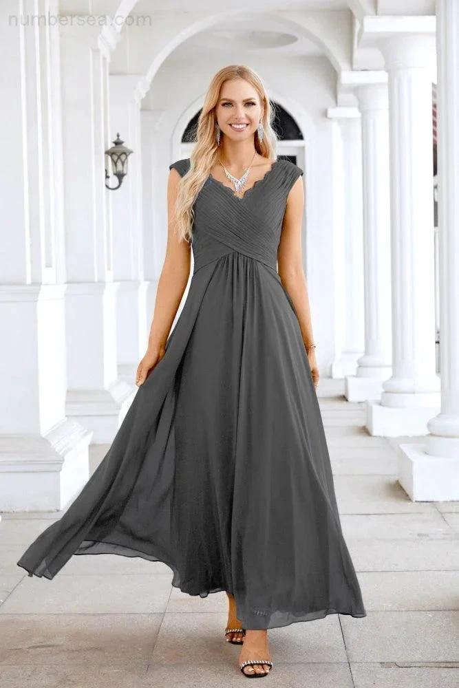 Ladies Chiffon V Neck Sleeveless Floor Length Bridesmaid Evening Dress Wedding Party Evening Dress 28126 (ZD16989)