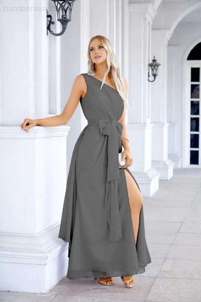 Ladies Chiffon One Shoulder Bridesmaid Evening Dress Wedding Party Evening Dress 28133 (ZD17003)