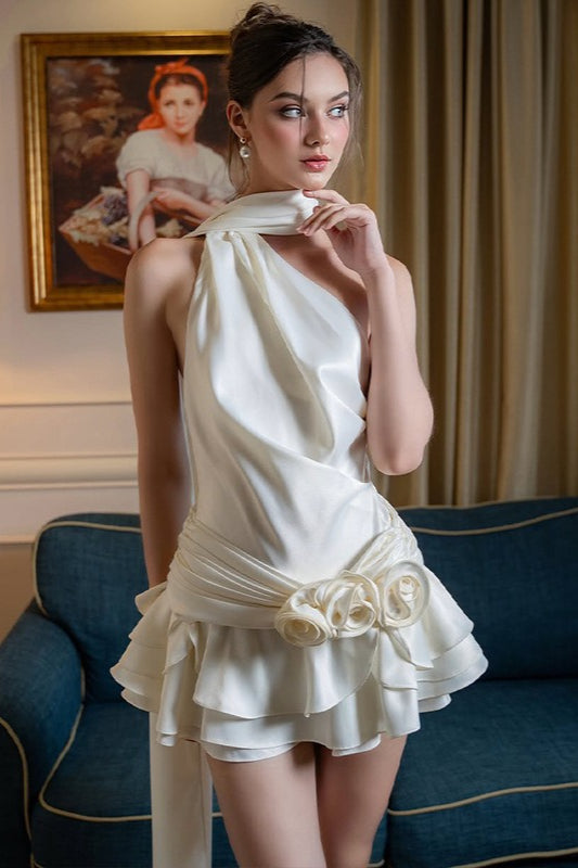 Off-Shoulder Backless Satin Silk Dress - View 2 | VelvetHem