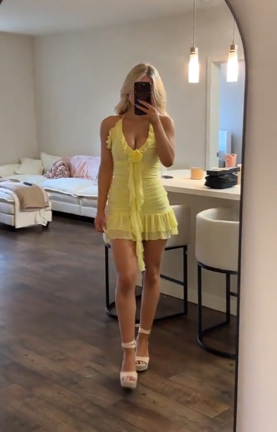 Yellow Ruffle Short Homecoming Dress Chiffon Mini Dress  J7842