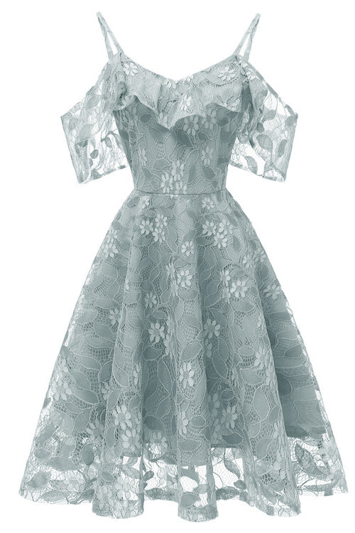 Burgundy Lace A-line Spaghetti Straps Prom Dress - Fashionpara