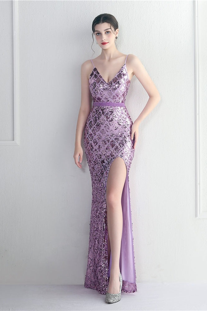 Vintage Inspired Iridescent Sequin Slit Dress for Modern Fashion Wear