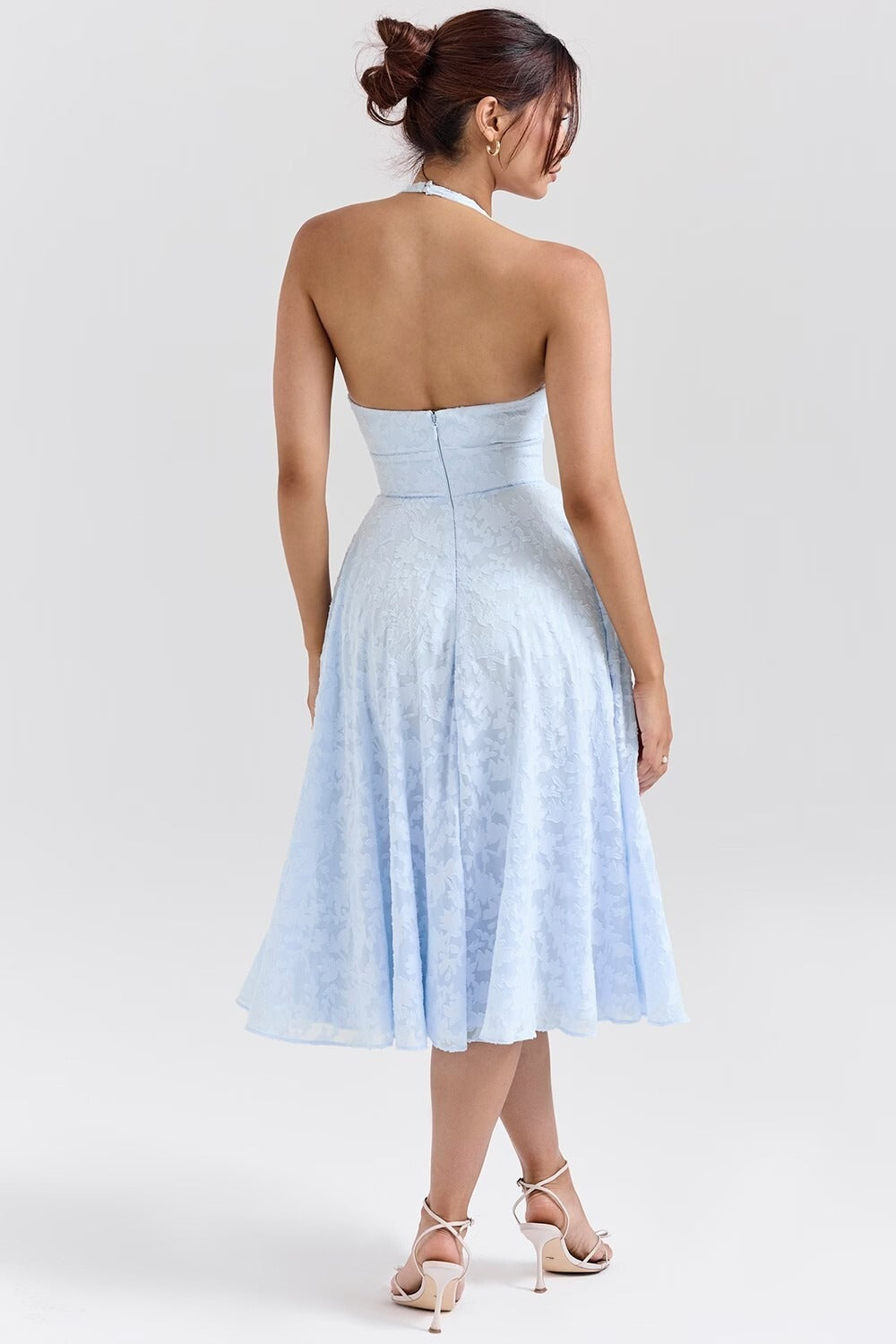 Romantic Blue Halter Dress with Relaxed Fit and Everyday Wear
