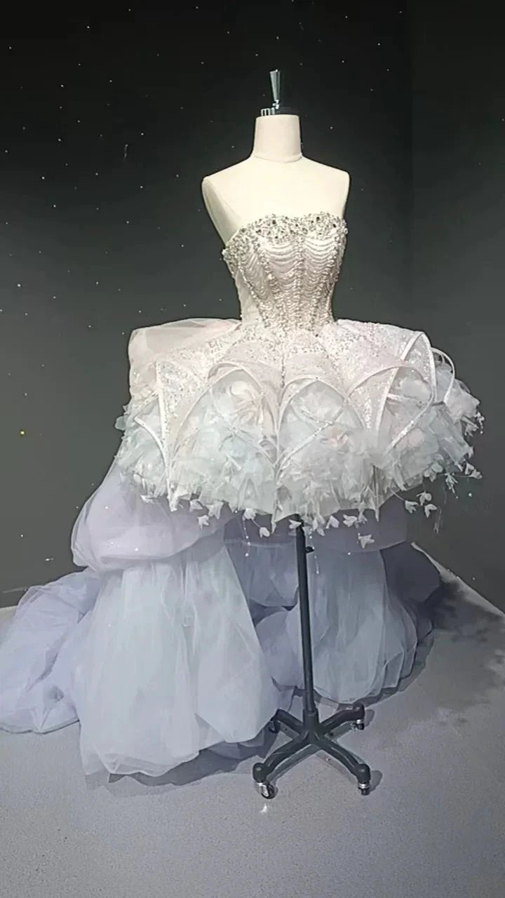 Starry veil feather crystal embellished flower bud dress (ZD16771)