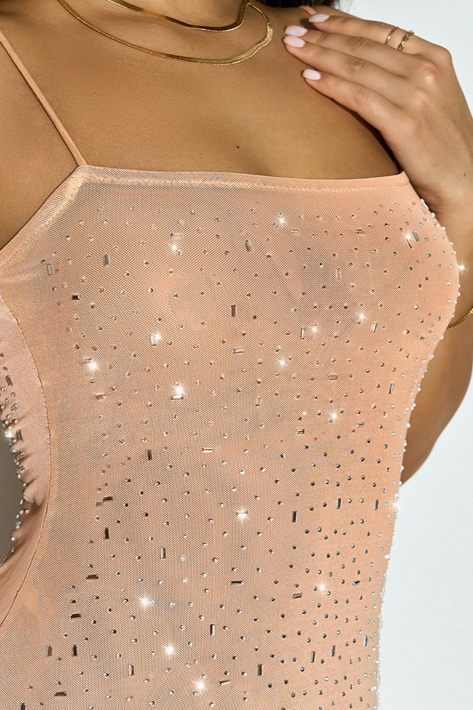 Mesh Rhinestone Cami Premium Dress for Layered Outfit Styling