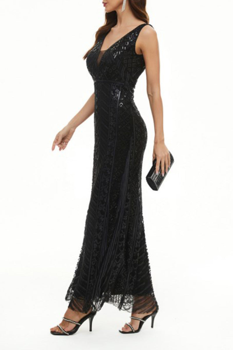 Sexy Formal Patchwork V Neck Evening Dress Dresses - View 4 | VelvetHem