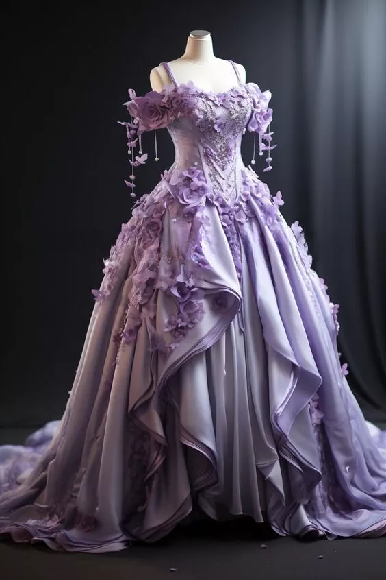 Beautiful Purple Off The Shoulder 3D Flowers Sweet 16 Ball Gown Princess Quinceanera Dress