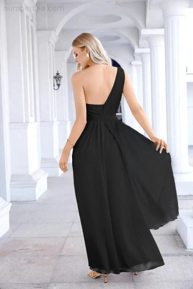 Ladies Chiffon One Shoulder Bridesmaid Evening Dress Wedding Party Evening Dress 28133 (ZD17003)