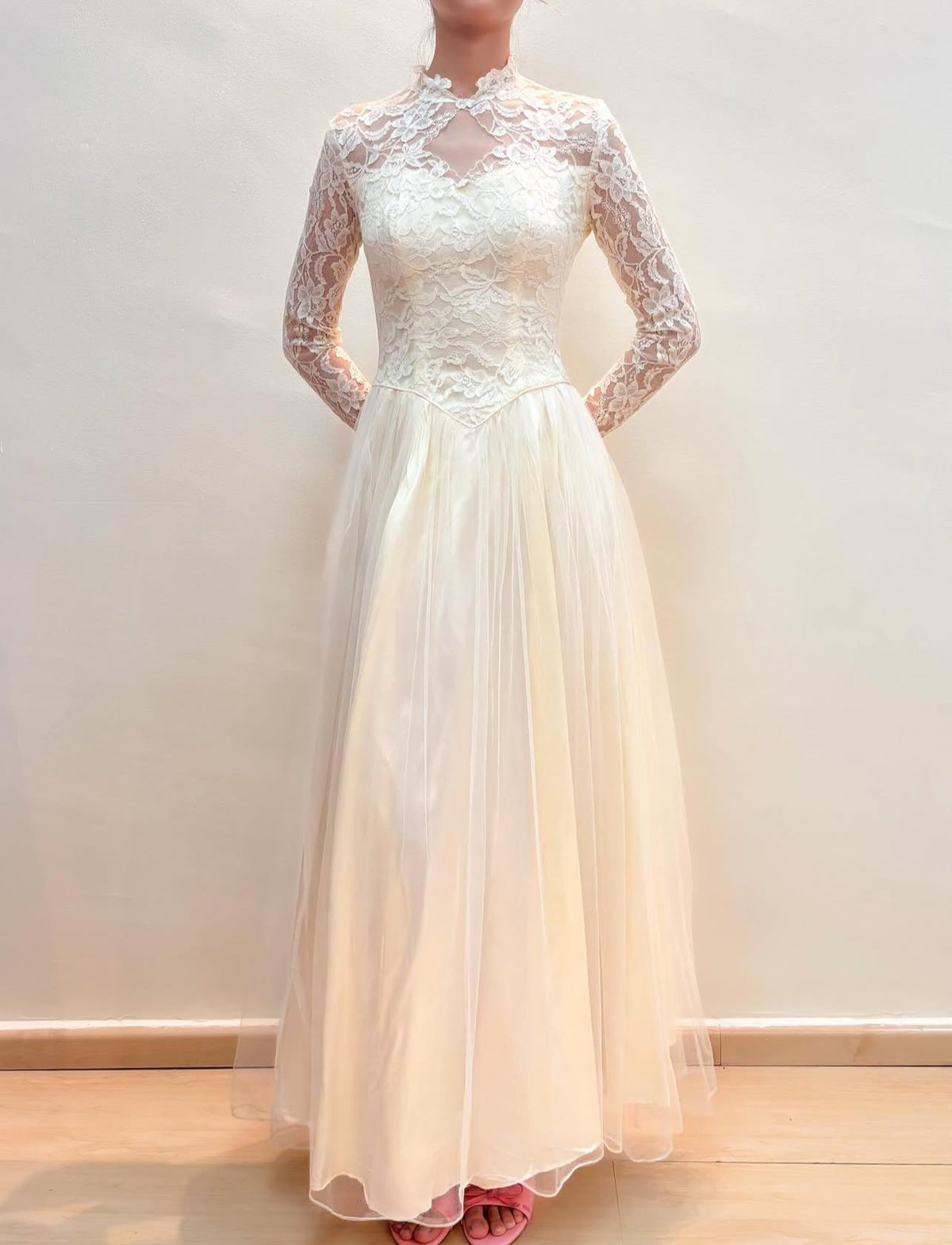 Long Lace Sleeves Vintage Wedding Dress A-Line Bridal Dress